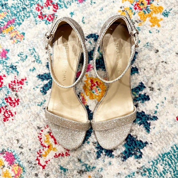 Stuart Weitzman Sandals Women's 7 Nudistcurve 75 Block Heel Gold Platino - Picture 3 of 8